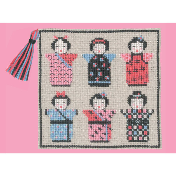 Le Bonheur des Dames needle case counted cross stitch kit "Kokeshi ", 10,5x10,5cm, DIY