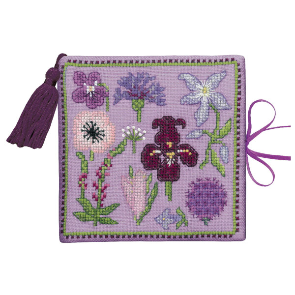 Le Bonheur des Dames needle case counted cross stitch kit "Mauve Flowers", 11x11cm, DIY