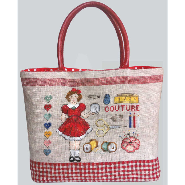 Le Bonheur des Dames bag counted cross stitch kit "Handbag Couture Red", 22x19x8cm, DIY
