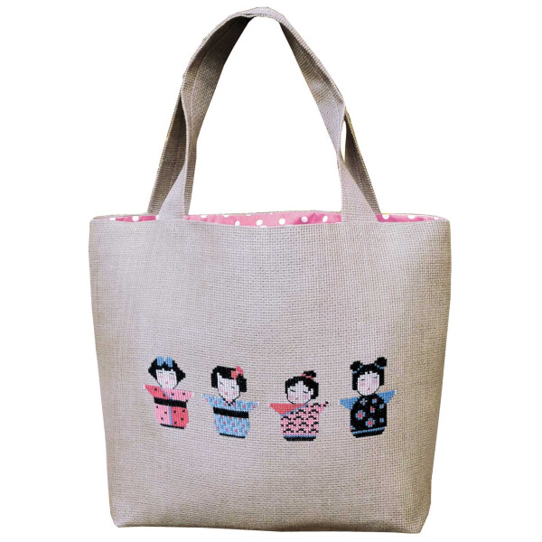 Le Bonheur des Dames bag counted cross stitch kit "Kokeshi Bag",  31x33x8cm, DIY