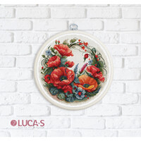 Luca-S kit punto croce contato con telaio "Composizione con papaveri", 17x17cm