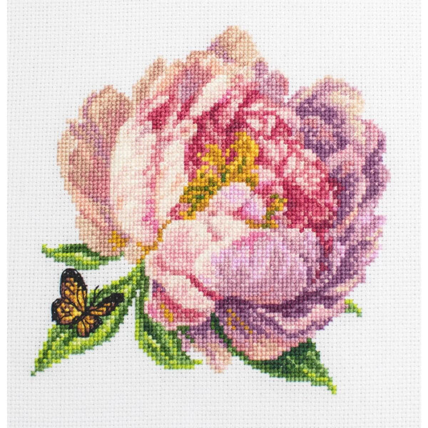 Luca-S counted cross stitch kit with hoop "Rozella Peony", 12x12cm, DIY