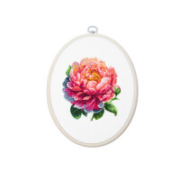 Luca-S counted cross stitch kit with hoop "Coral Charm Peony", 12x12cm, DIY