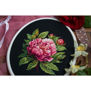 Luca-S counted cross stitch kit with hoop "Peter Brand Peony", 12x13cm, DIY
