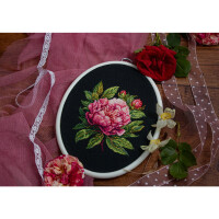 Luca-S counted cross stitch kit with hoop "Peter Brand Peony", 12x13cm, DIY