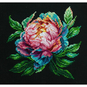 Luca-S counted cross stitch kit with hoop "Abalone Pearl Peony", 12x12cm, DIY