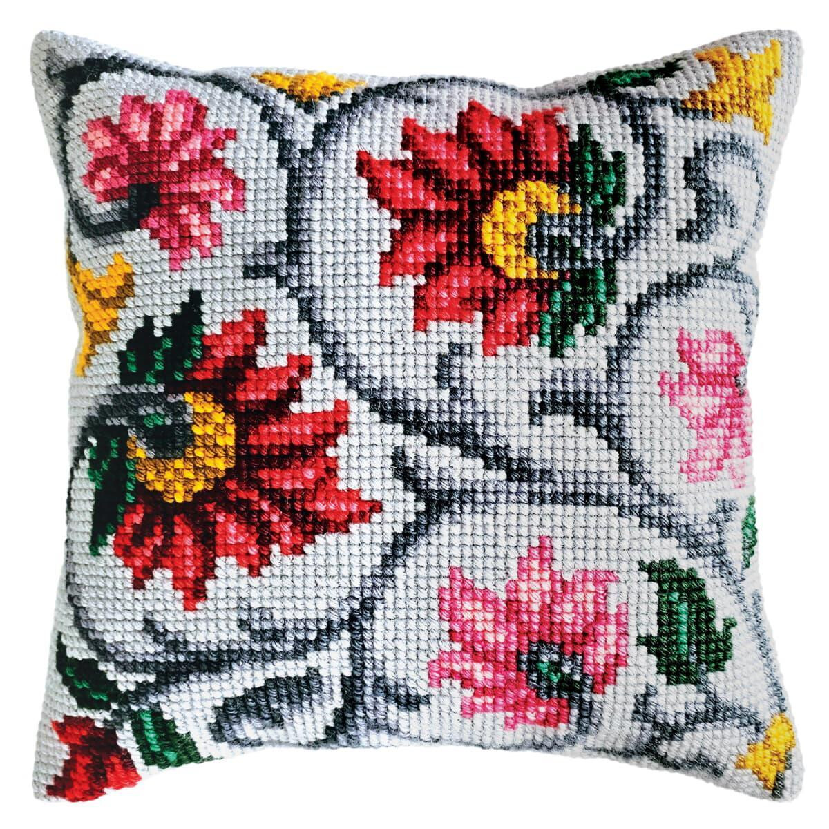 CDA stamped cross stitch kit cushion "Floral...