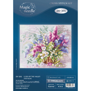 Magic Needle Zweigart Edition counted cross stitch kit "Lilies of the Valley and Lilac", 28x23cm, DIY