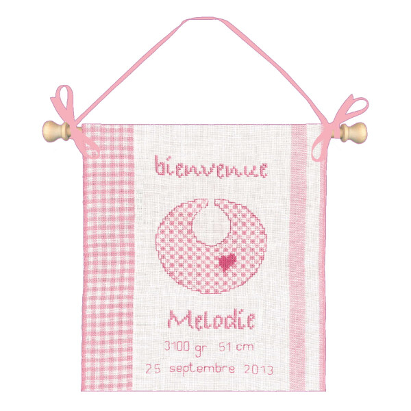 Le Bonheur des Dames counted cross stitch kit "Welcome Birth Pink", 20x24cm, DIY