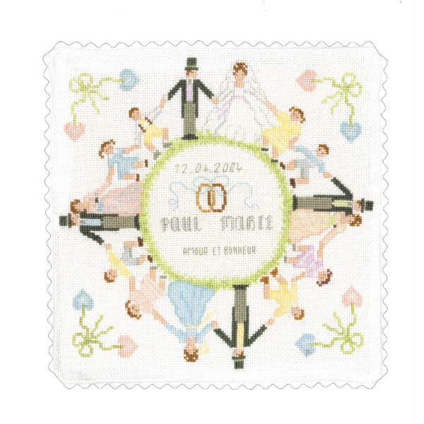 Le Bonheur des Dames counted cross stitch kit "Wedding Cushion I", 20x20cm, DIY