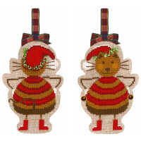 Le Bonheur des Dames counted cross stitch kit "Christmas Decoration Cat Stripes", 8x13cm, DIY