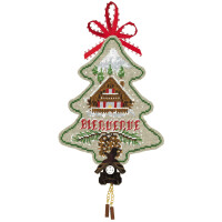 Le Bonheur des Dames Kreuzstich Stickpackung  "Weihnachtsbaumdekoration Willkommens-Chalet-Uhr", Zählmuster, 11x13cm