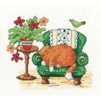 Heritage counted cross stitch kit evenweave fabric "Sleeping Cat (A)", CZSC1691-A, 17,5x15cm, DIY