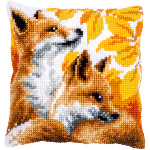 Vervaco stamped cross stitch kit cushion "foxes in autumn", 40x40cm, DIY