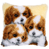 Vervaco stamped latch hook kit cushion "3 Dogs", 40x40cm, DIY