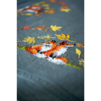 Vervaco kit punto croce tovaglia stampata "volpi in autunno", 80x80cm, fai da te