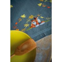 Vervaco Tischdecke Kreuzstich Stickpackung "Füchse im Herbst", Stickbild vorgezeichnet, 80x80cm