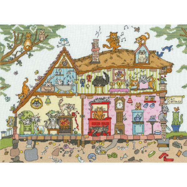 Bothy Threads counted cross stitch kit "Cat Cottage", XCT42, 36x27cm, DIY