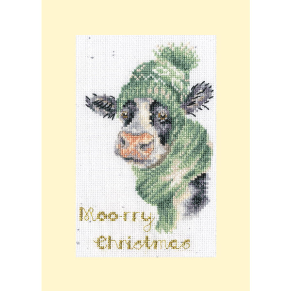 Bothy Threads kit punto croce contato di biglietti dauguri "Moo-rry Christmas", XMAS67, 10x16cm, fai da te