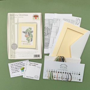 Bothy Threads Greating Card telpakket "Moo-rry Christmas", XMAS67, 10x16cm, DIY