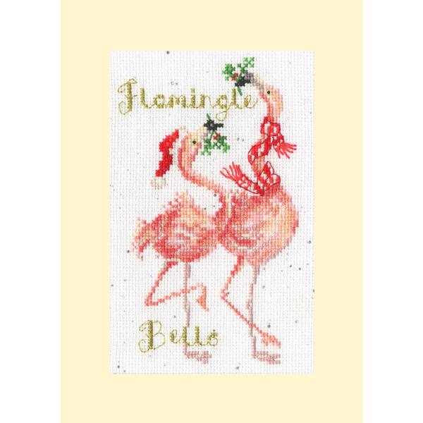 Bothy Threads kit punto croce contato di carte "Flamingle Bells", XMAS68, 10x16cm, fai da te