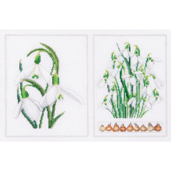 Thea Gouverneur counted cross stitch kit "Snowdrops Panel Evenweave", 34x22cm, DIY