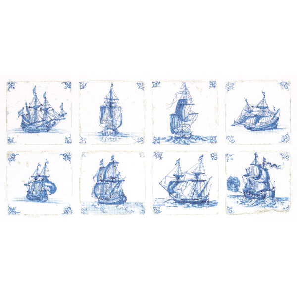 Thea Gouverneur counted cross stitch kit "Antique Dutch Tiles Delft Blue Evenweave", 60x30cm, DIY