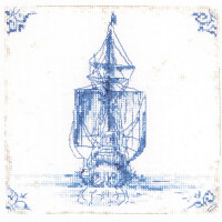 Thea Gouverneur Kreuzstich Stickpackung "Antike niederländische Fliesen Delfter Blau Zählstoff", Zählmuster, 60x30cm
