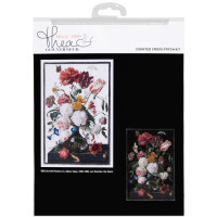 Thea Gouverneur Kreuzstich Stickpackung "Stillleben mit Blumen in einer Glasvase, Jan Davidsz. De Heem  Aida schwarz", Zählmuster, 72x49cm