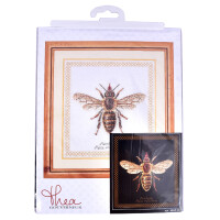 Thea Gouverneur counted cross stitch kit "Honey Bee Aida Black", 17x18cm, DIY