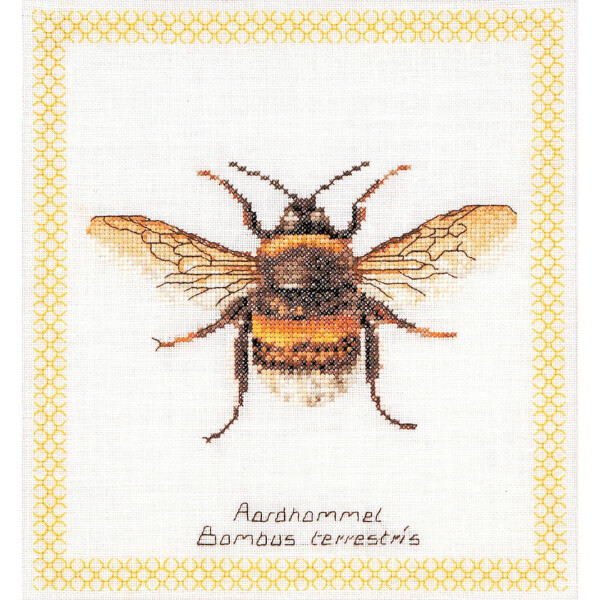 Thea Gouverneur counted cross stitch kit "Bumble Bee White Aida", 20x21cm, DIY