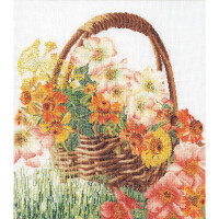 Thea Gouverneur counted cross stitch kit "Flower Basket Aida", 35x39cm, DIY
