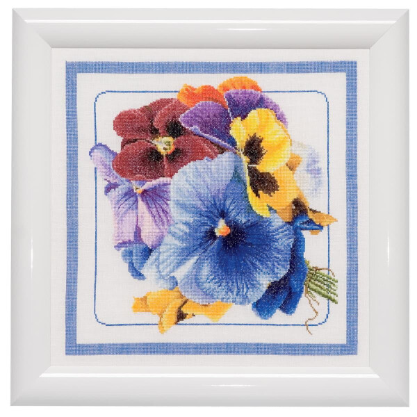 Thea Gouverneur counted cross stitch kit "Pansies Aida", 34x34cm, DIY