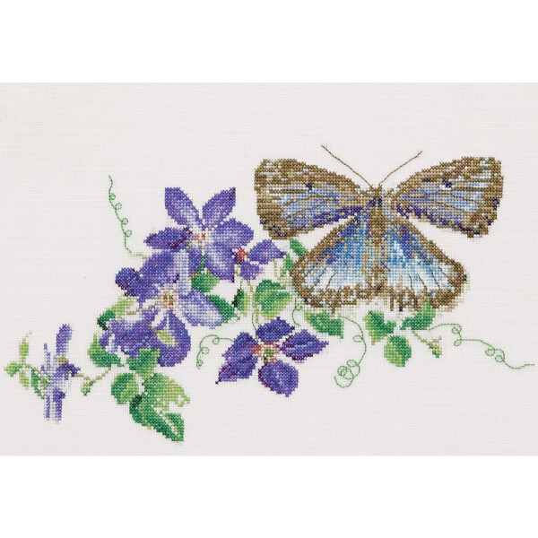 Thea Gouverneur counted cross stitch kit "Butterfly-Clematis Aida", 29x18cm, DIY