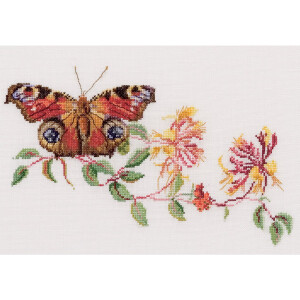 Thea Gouverneur Kreuzstich Stickpackung "Schmetterlings-Geißblatt Aida", Zählmuster, 29x18cm