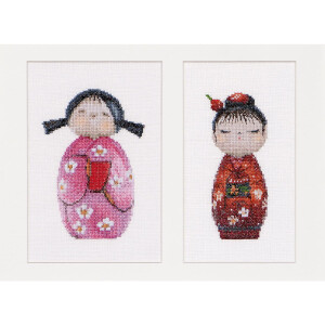 Thea Gouverneur counted cross stitch kit "Kokeshi Dolls Aida", 16x22cm, DIY