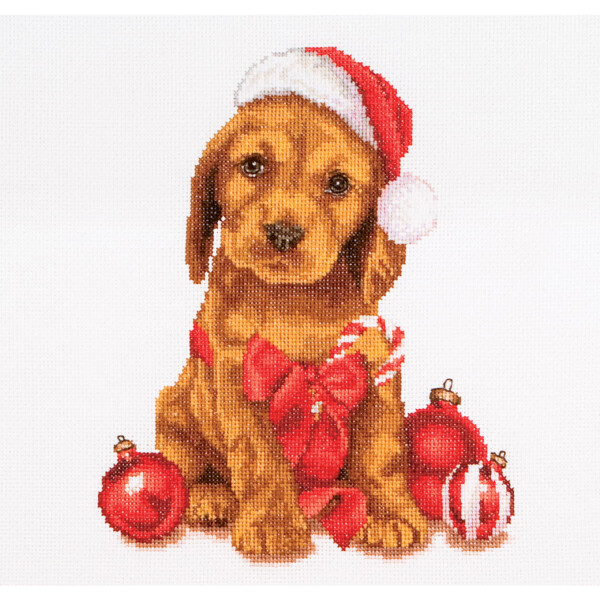 Thea Gouverneur counted cross stitch kit "Christmas Puppy Aida", 31x30cm, DIY