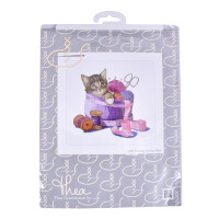 Thea Gouverneur counted cross stitch kit "Sewing basket kitten Aida", 31x30cm, DIY