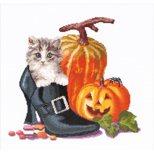 Набор для вышивки крестом Thea Gouverneur "Хэллоуинский котенок Аида", 31х30см