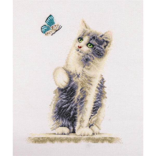 Dutch Stitch Brothers counted cross stitch kit "Cat with Butterfly Aida", 24x34cm, DIY