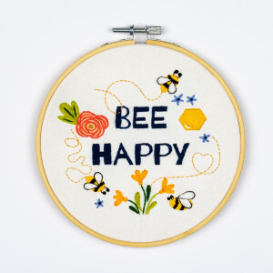 Kit de punto de satén estampado con aro "Bee Happy" de Dutch Stitch Brothers, Diam. 15 cm