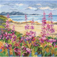 RTO counted cross stitch kit "Flowers by a mountail lake", 22x22cm, DIY
