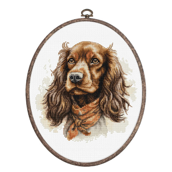 Luca-S counted cross stitch kit with hoop "The Cocker Spaniel", 16x16cm, DIY