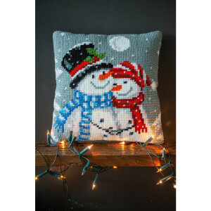 Vervaco stamped cross stitch kit cushion "Snowmen", 40x40cm, DIY