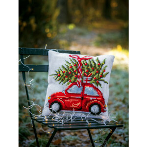 Vervaco stamped cross stitch kit cushion "Cristmas car", 40x40cm, DIY