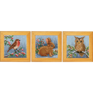 Vervaco counted cross stitch kit "Winter Animals" Stickpackung of 3, 8x8cm, DIY