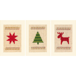 Vervaco Kreuzstich Stickpackung Grußkarten "Weihnachten" 3er Stickpackung, Zählmuster, 10,5x15cm