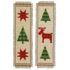 Vervaco Lesezeichen Kreuzstich Stickpackung "Karierte Weihnachtsbäume" 2er Stickpackung, Zählmuster, 6x20cm