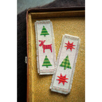 Vervaco bookmark counted cross stitch kit "Checkered Christmas trees" Stickpackung of 3, 6x20cm, DIY