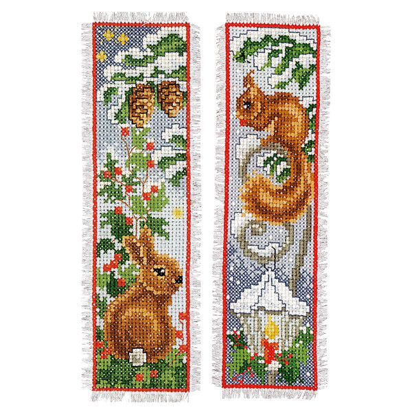 Закладка Vervaco набор для вышивки крестом "Кролик и белка" в упаковке из 3 шт., 6х20см